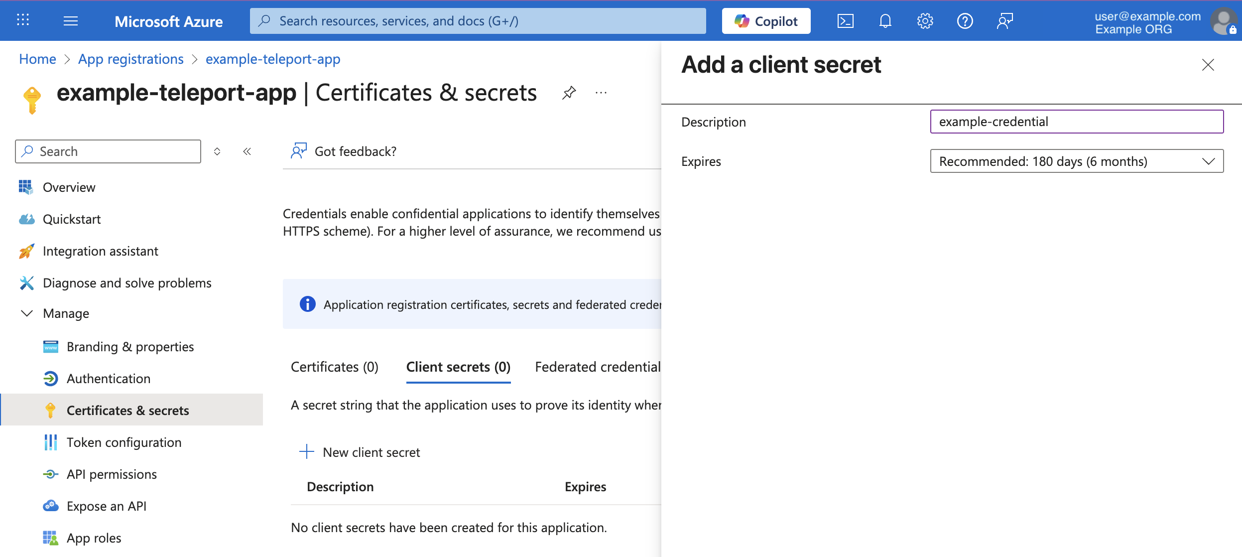 Entra ID SAML client credential
